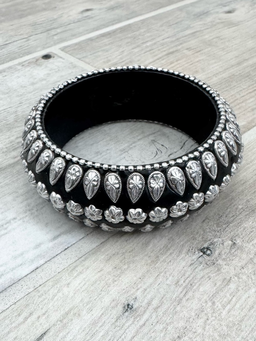 Black Silver Accents Bangle Bracelet